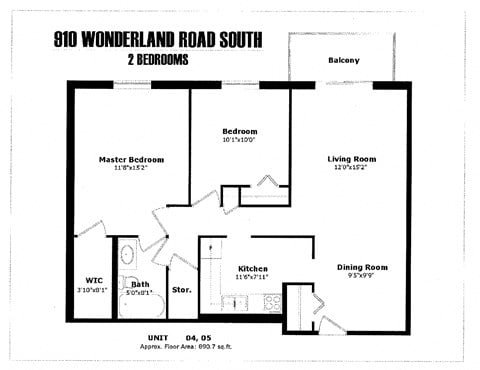 Floor plan for 2 beds, 1 bath, 917 sqft